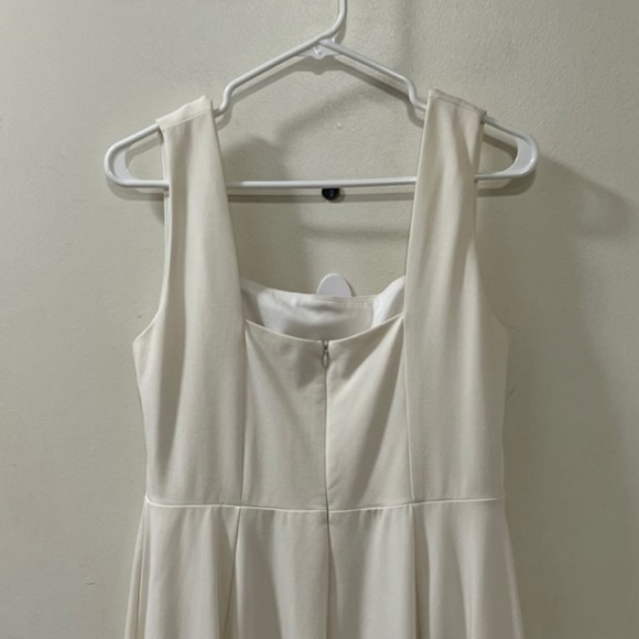 Lulus Cream Empire Waist Sleeveless Hi Low Hem Stretch Flowy Midi Dress Sz Large - Picture 4 of 13
